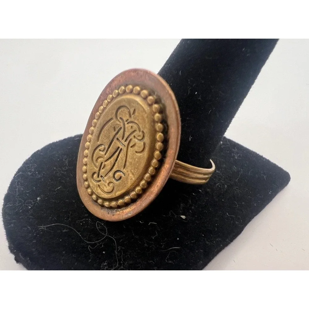 Copper Brass Ring‎ Signet Style Rustic Boho Medieval Adjustable Artisan Earthy
